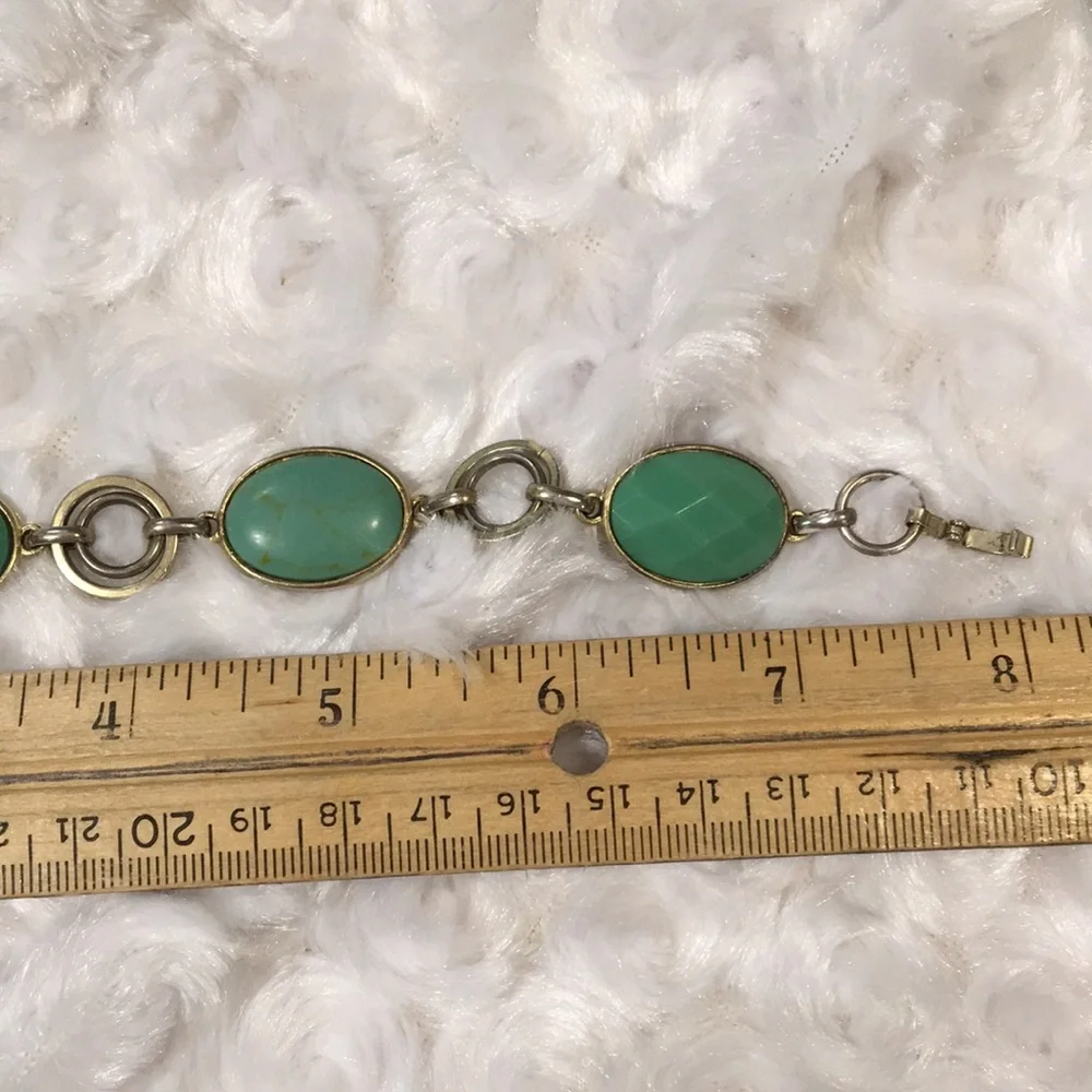 Cut stones link bracelet color aqua greens  bracelet w dangle matching earrings - Picture 12 of 13